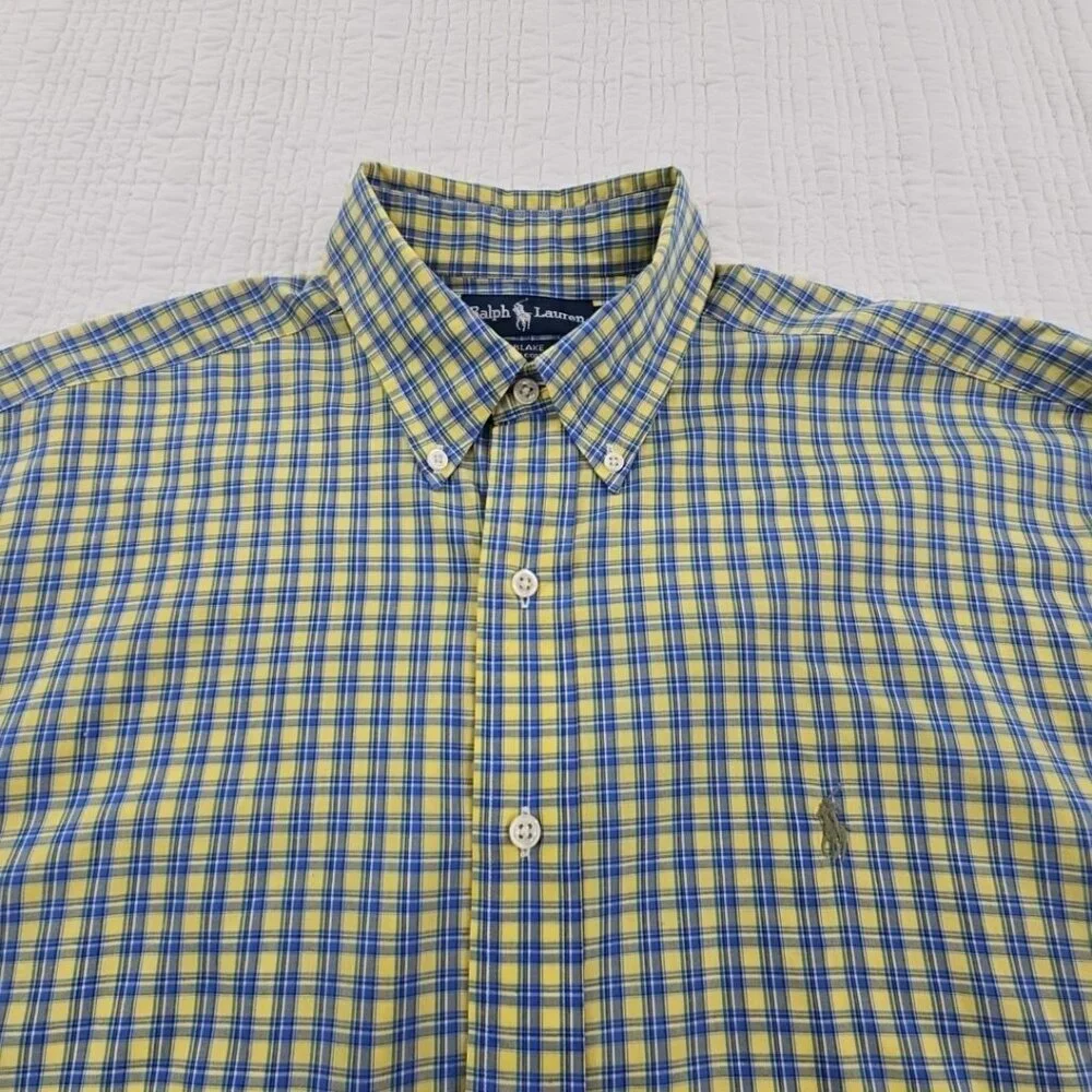 Ralph‎ Lauren Blake Shirt Men's L Yellow Blue Check 100% Cotton EUC Classic LS
